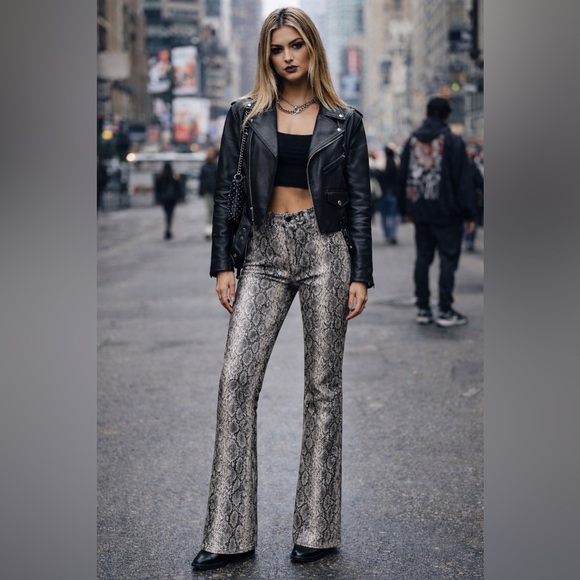 Current Air Pants - Current Air Los Angeles Snakeskin Print Flare Pants High Rise Festival